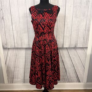 Hearts & Roses Women’s Sz 8 Red Black Fit & Flare Pinup Rockabilly Retro Dress